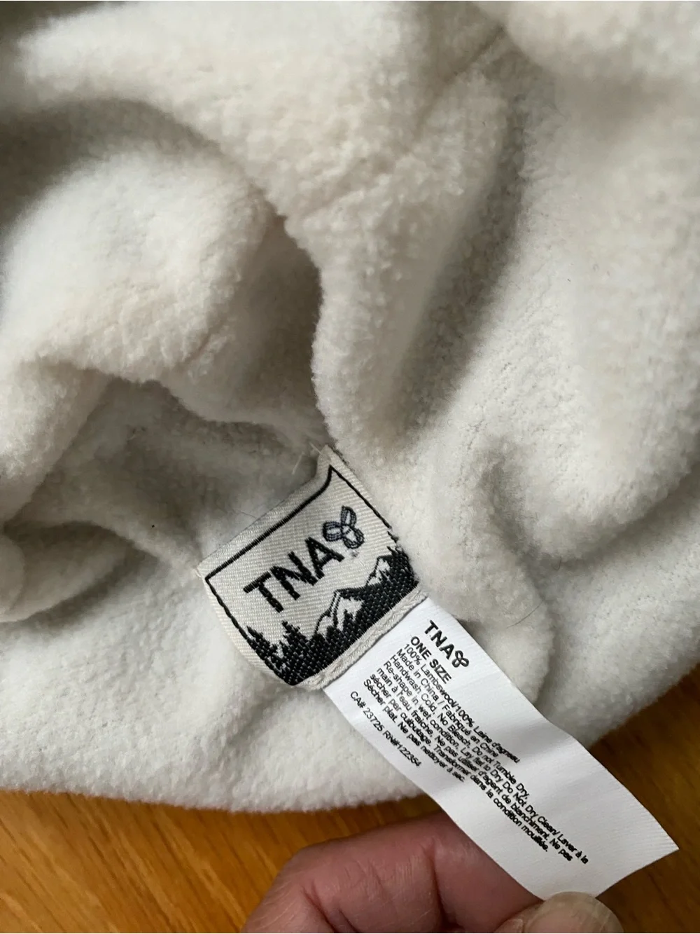 TNA Gray Lambswool fleece lined Knit Beanie with Red & Cream Striped Cuff Unise